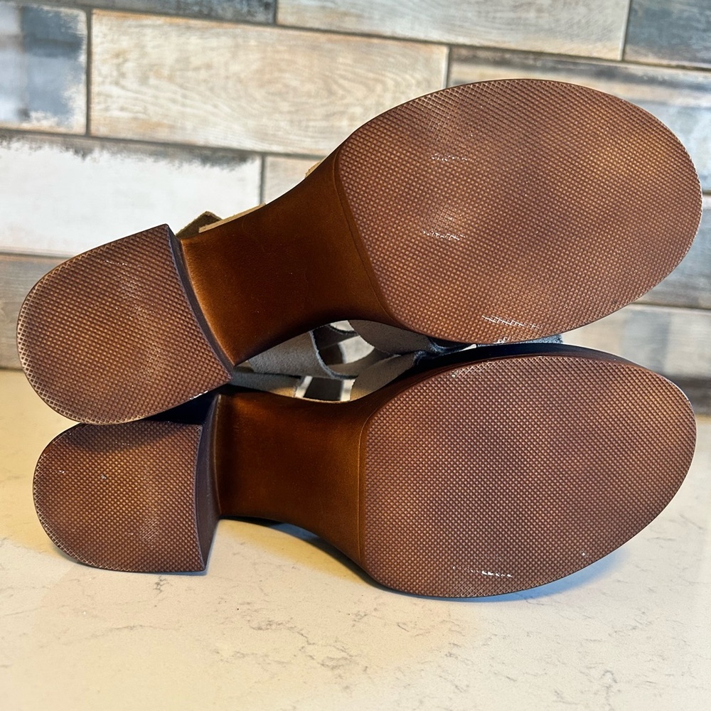 BioNatura Suede Leather Platform Heeled Sandals in Taupe Size 9/40 - Picture 11 of 12